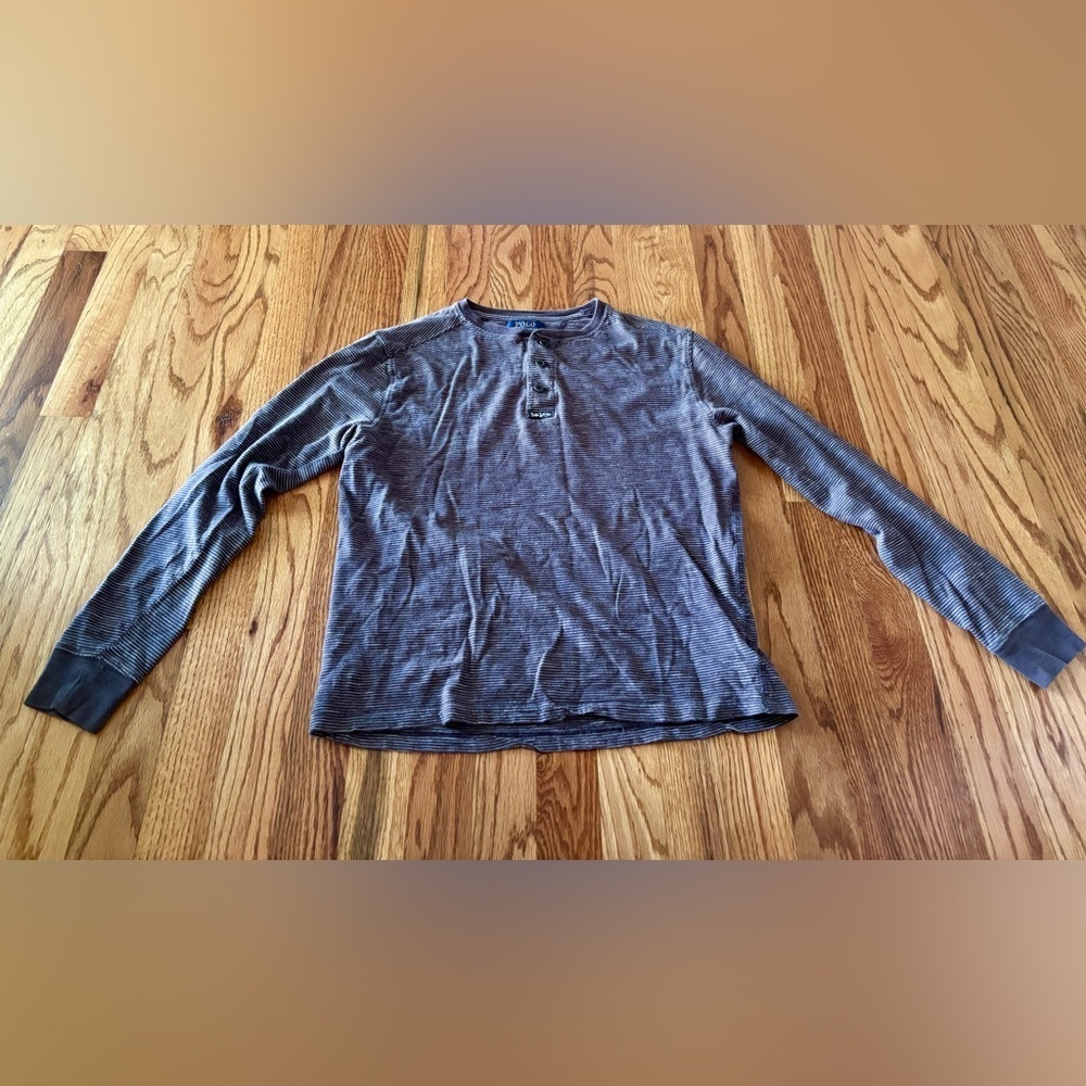 Ralph Lauren Boys Large 14/15 Black Striped Henley Shirt